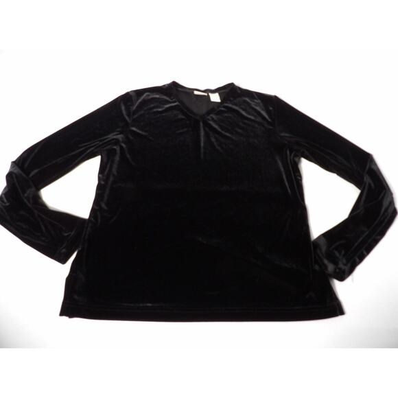 Merona Velvet Velour Shirt Large V Neck Black Long Sleeve Fairy Goth 90s Y2K - Picture 6 of 11